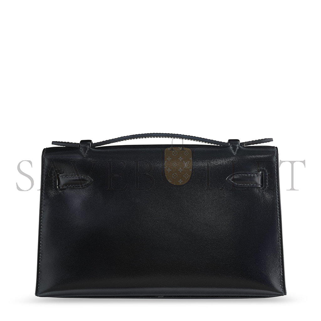 H**mes black box leather so black kelly pochette with pvd hardware (22*14*7cm)